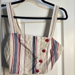 Callie Mac Striped Crop Top Red Button Front Sleeveless‎ Tank Top Small
